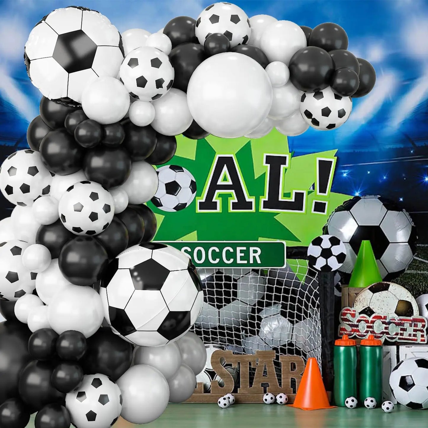 Football Theme Party Balloons Garland Arch Kit Black White 4D Soccer Ball Foil Balloon for Boy's Birthday Party Decoration