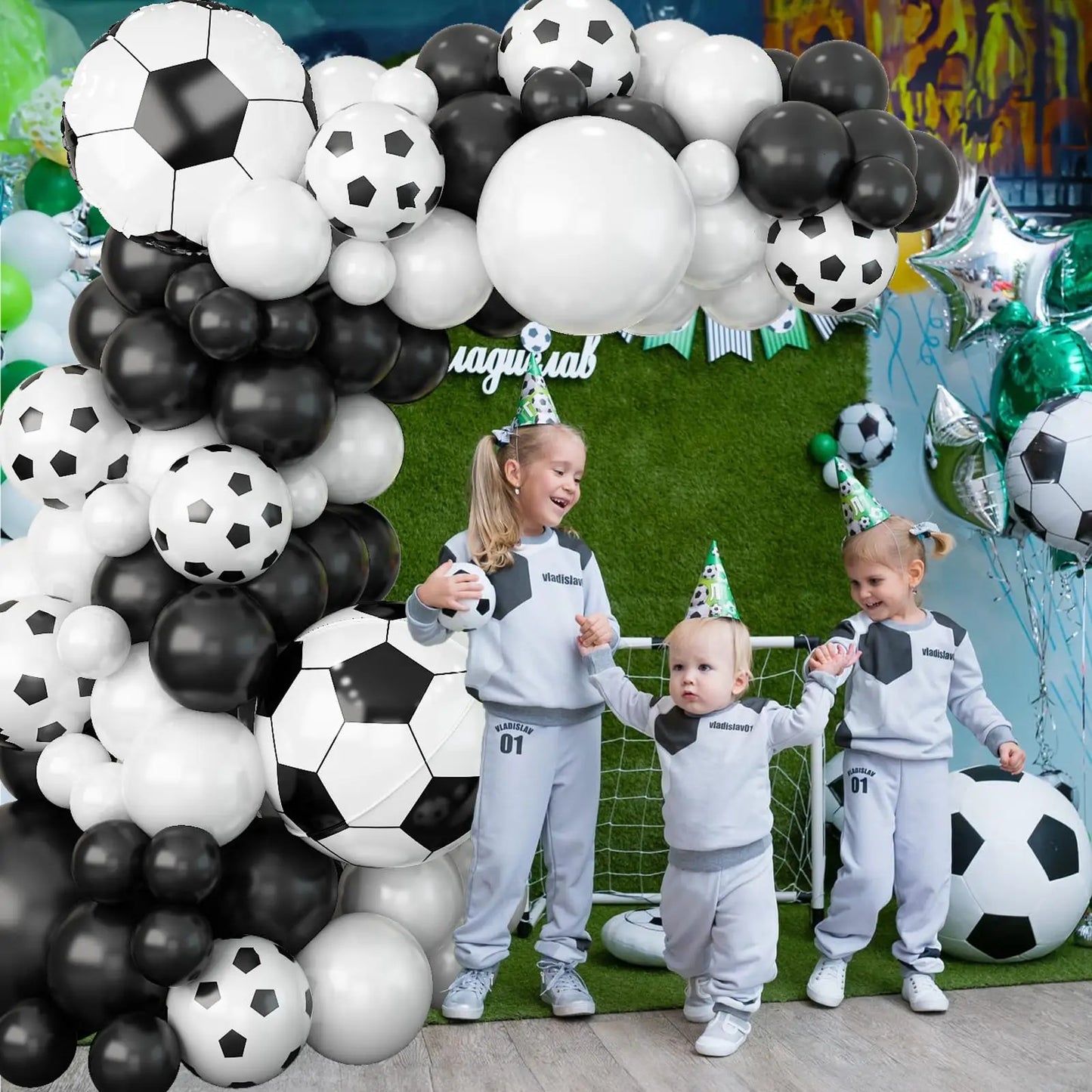 Football Theme Party Balloons Garland Arch Kit Black White 4D Soccer Ball Foil Balloon for Boy's Birthday Party Decoration