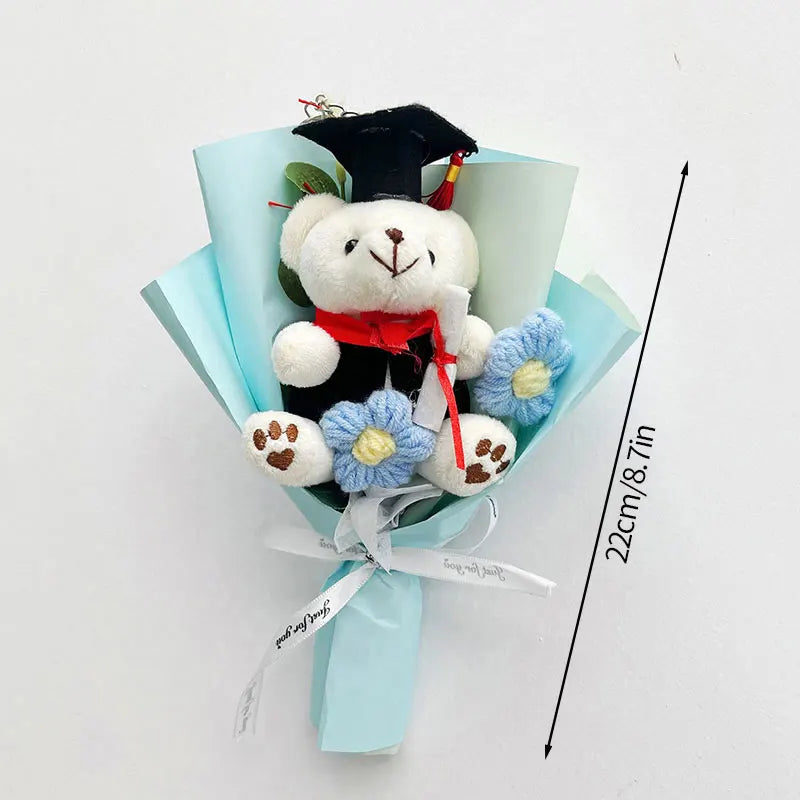 Crochet Flowers Bouquet Cute Dr. Bear Graduation Flower Bouquet Gift Artificial Flowers Mother's Day Gifts Home Decoration