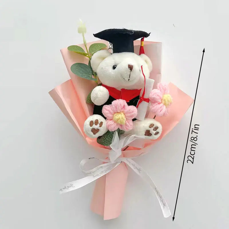 Crochet Flowers Bouquet Cute Dr. Bear Graduation Flower Bouquet Gift Artificial Flowers Mother's Day Gifts Home Decoration
