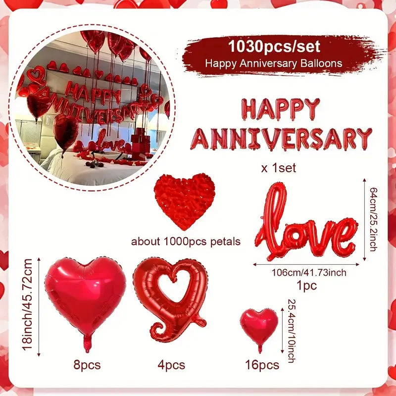 1Set Anniversary Decoration Foil Balloons Happy Anniversary Banner for Wedding Bridal Shower Valentine's Day Decoration Globos
