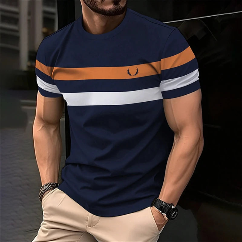 Casual Mens 3D Stripe Printed T Shirts