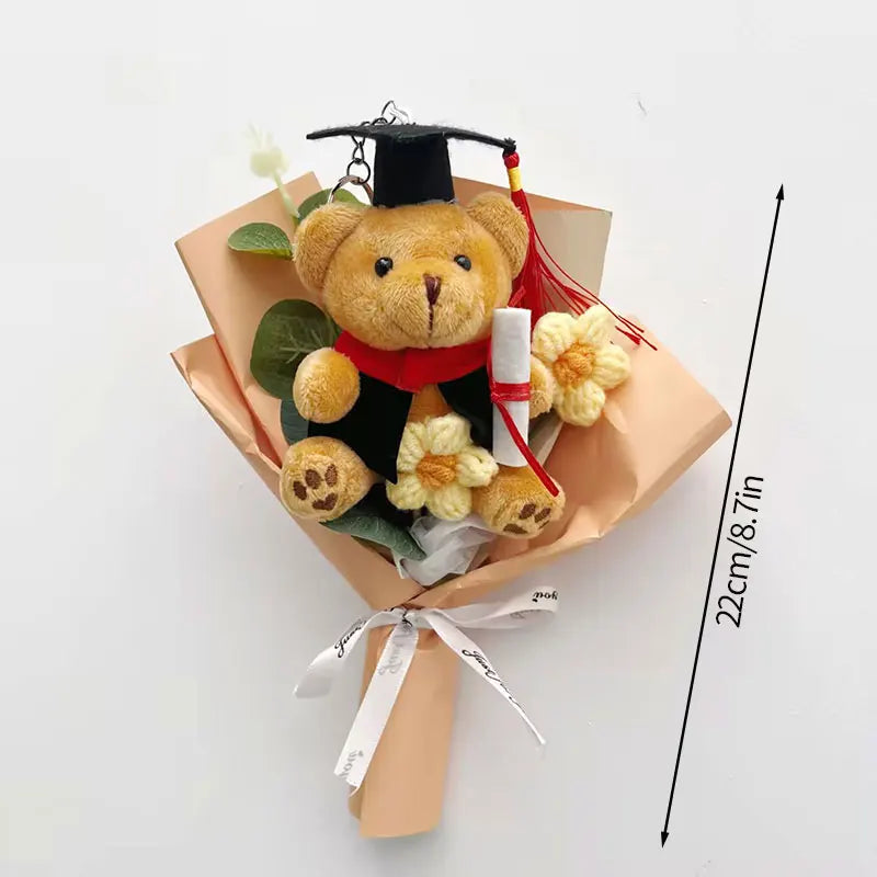 Crochet Flowers Bouquet Cute Dr. Bear Graduation Flower Bouquet Gift Artificial Flowers Mother's Day Gifts Home Decoration