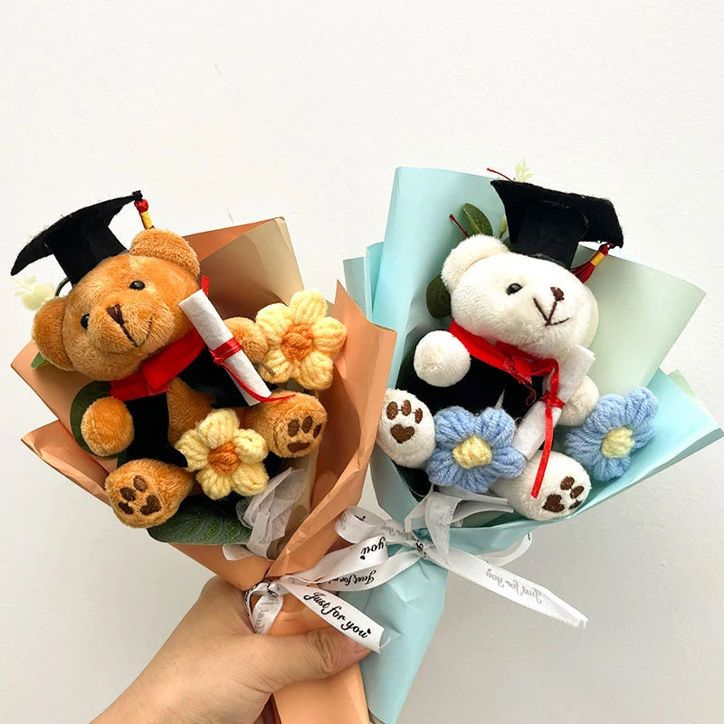 Crochet Flowers Bouquet Cute Dr. Bear Graduation Flower Bouquet Gift Artificial Flowers Mother's Day Gifts Home Decoration