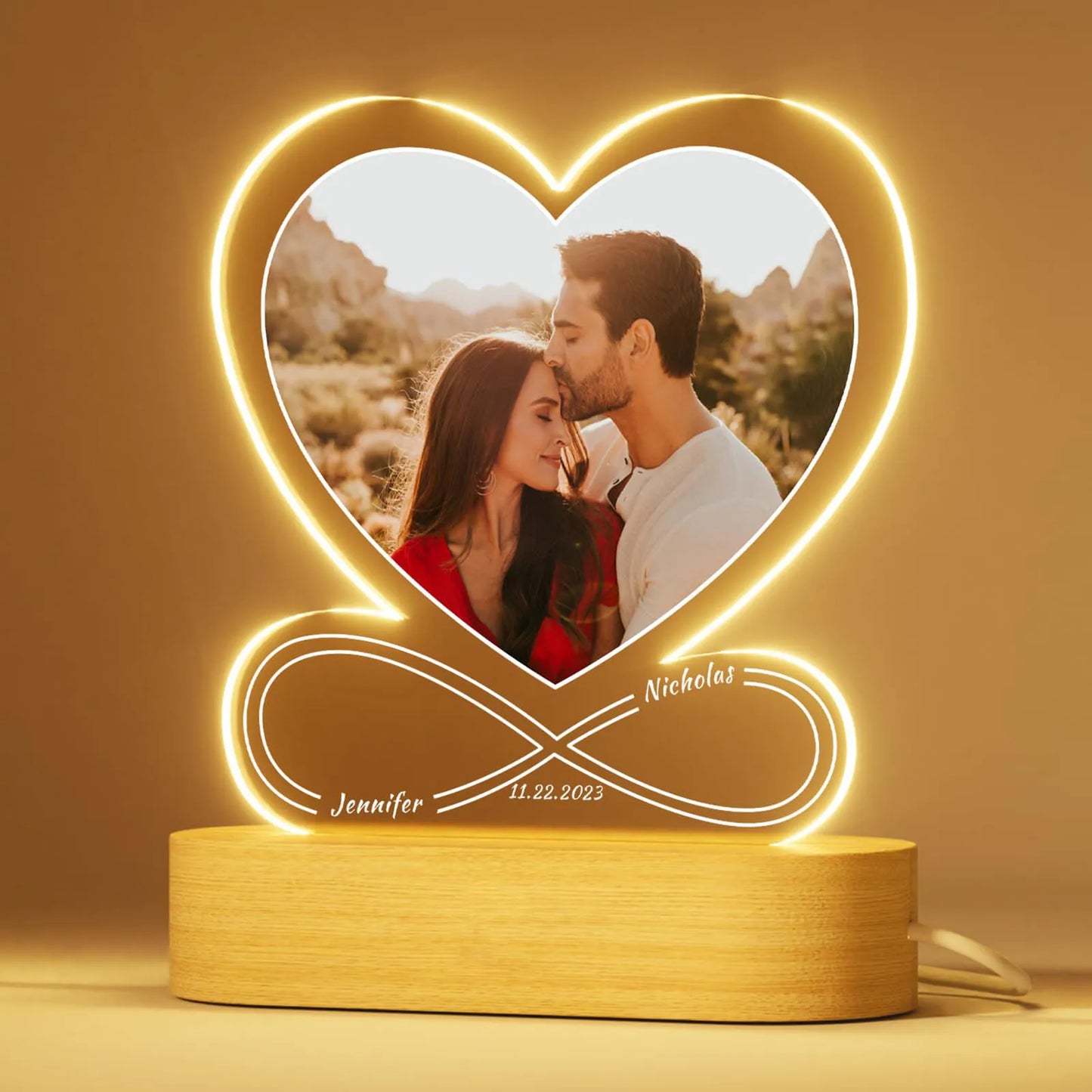 Personalized Family Picture Plaque Lamp Custom Name Text Couple Photo Acrylic Board Art Decor Romantic Anniversary Birthday Gift