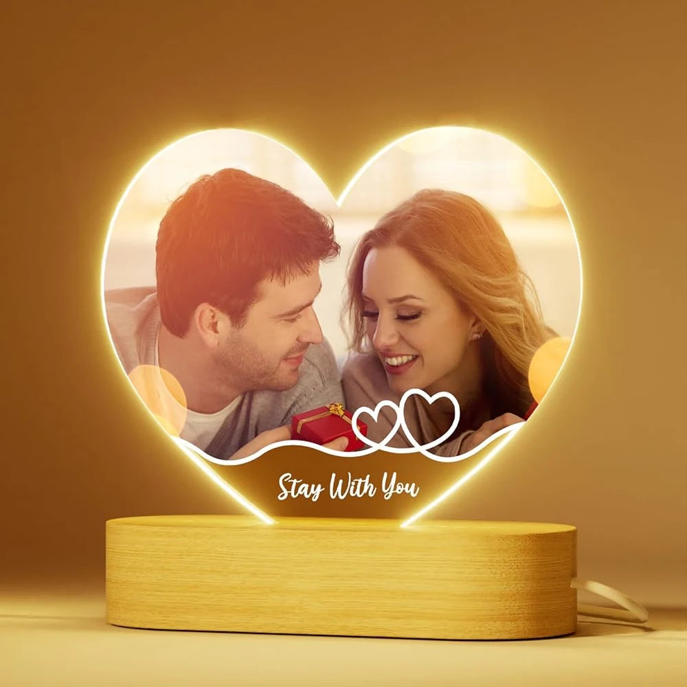 Personalized Family Picture Plaque Lamp Custom Name Text Couple Photo Acrylic Board Art Decor Romantic Anniversary Birthday Gift