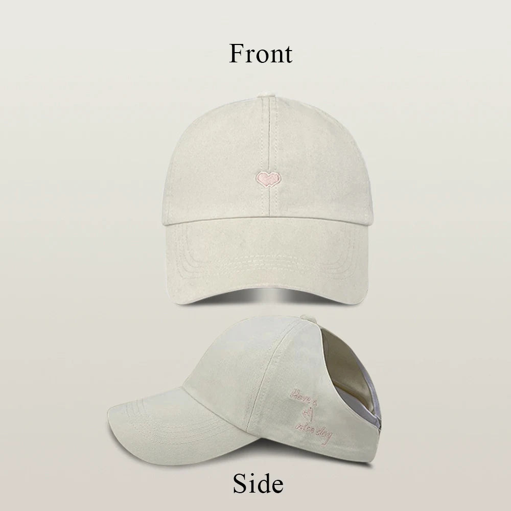 Kids Baseball Caps for Boys Girls Sun Hat Love Heart Hollow High Ponytail Caps Children Adjustable Baseball Caps for 4-12 Years