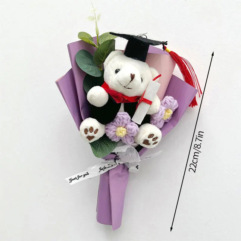 Crochet Flowers Bouquet Cute Dr. Bear Graduation Flower Bouquet Gift Artificial Flowers Mother's Day Gifts Home Decoration
