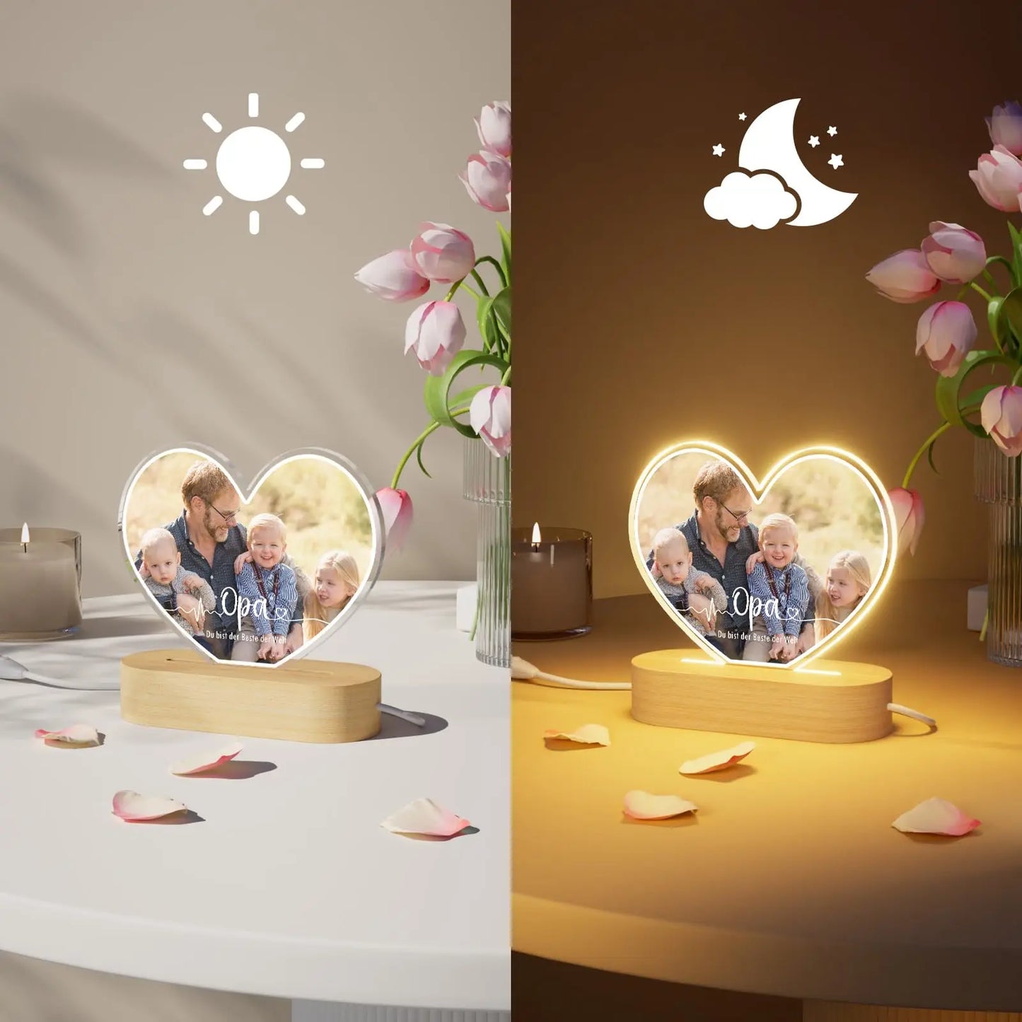 Personalized Family Picture Plaque Lamp Custom Name Text Couple Photo Acrylic Board Art Decor Romantic Anniversary Birthday Gift