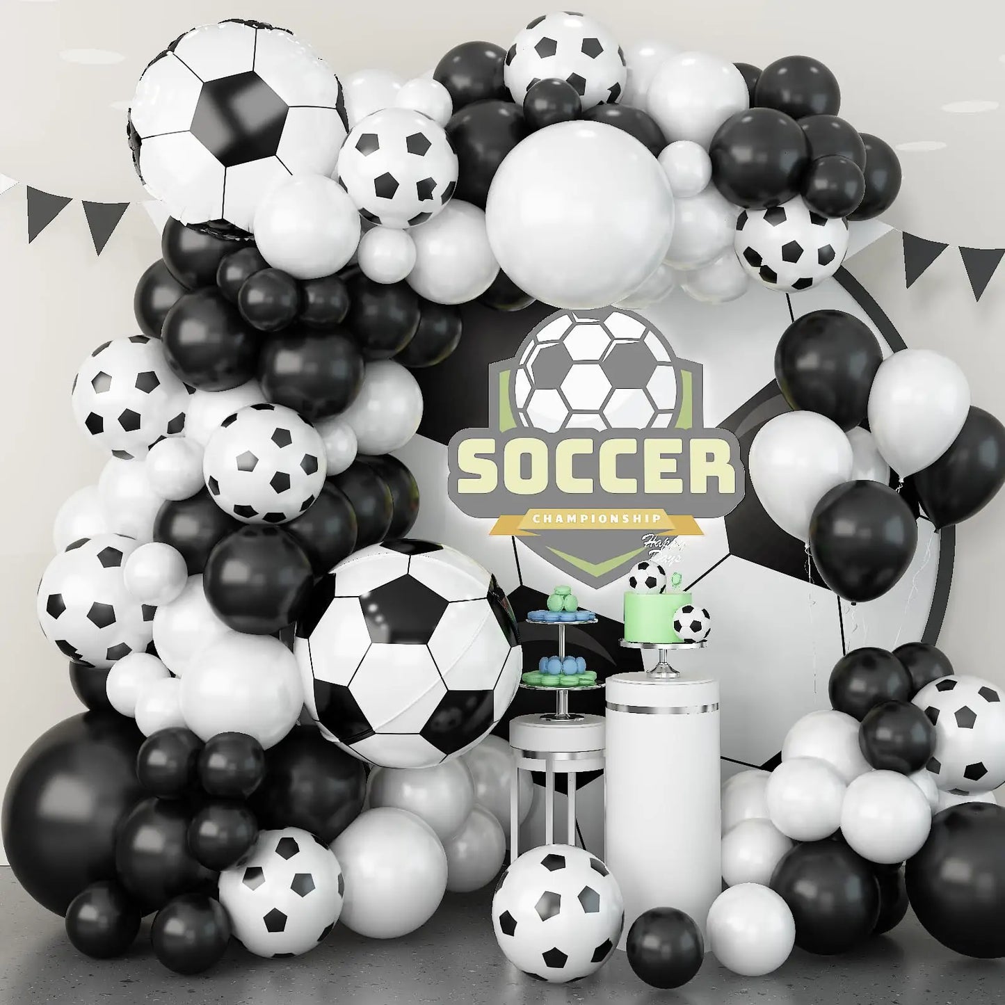 Football Theme Party Balloons Garland Arch Kit Black White 4D Soccer Ball Foil Balloon for Boy's Birthday Party Decoration
