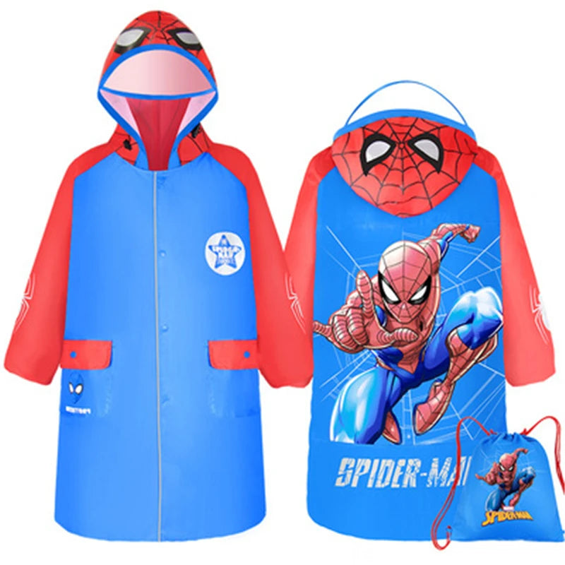 Spiderman Raincoat for Children, US Captain, Rainproof Poncho, Outdoor Rainwear,Gifts for Boys and Girls, High Quality Schoolbag
