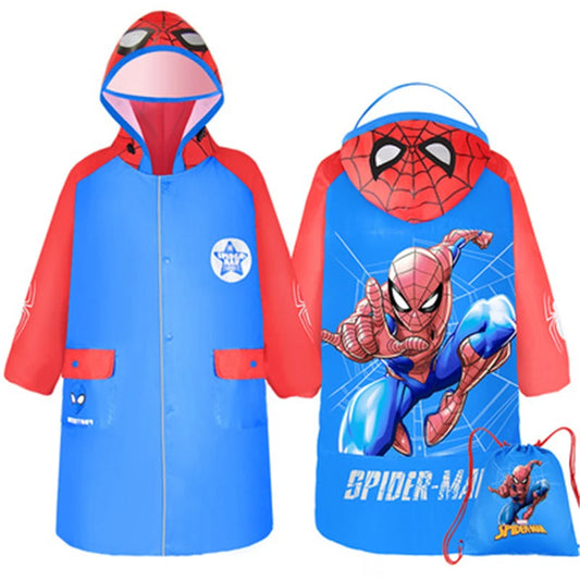 Spiderman Raincoat for Children, US Captain, Rainproof Poncho, Outdoor Rainwear,Gifts for Boys and Girls, High Quality Schoolbag
