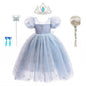 Elsa Princess Costume Girl Summer Knee-length Dress Children Short Sleeve Breathable Mesh Gown for Formal Party Birthday Gifts