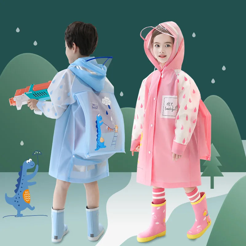Children Raincoat Girls Boys School Students Backpack Location Waterproof Cartoon Rainwear For 2-12 Years Old Kids