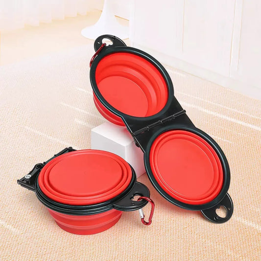 1-piece 2-in-1 foldable dual bowl feeding bowl portable outdoor travel dog and cat drinking bowl