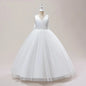 Girl Long White Bridesmaid Dresses For Wedding Prom Gown Big Bow Girls Party Dress
