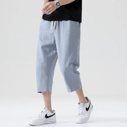 100% Cotton Cropped Pants Men's Summer Thin Pants Casual Beach Pants Men's Straight Leg Home Pants