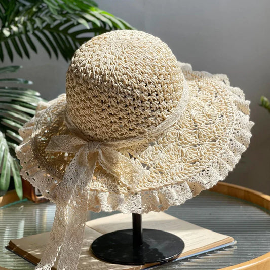 Summer Foldable Lace Edge Straw Hat