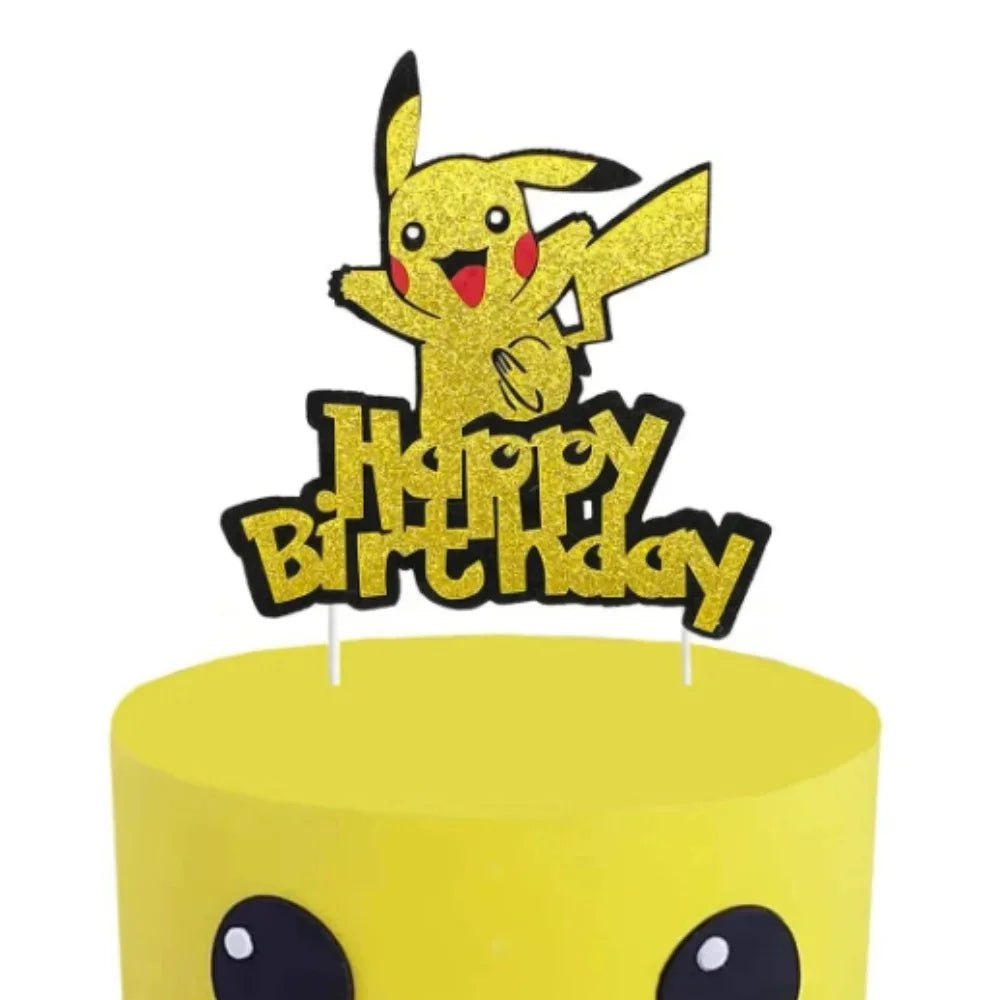 Pokemon Happy Birthday Acrylic Cake Topper Party Decoration Pikachu Cake Decor Flag Baby Shower