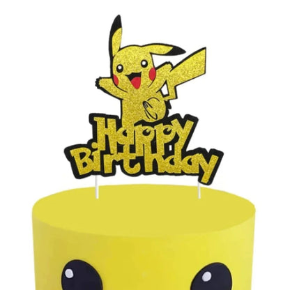 Pokemon Happy Birthday Acrylic Cake Topper Party Decoration Pikachu Cake Decor Flag Baby Shower