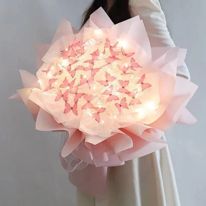 3 Colors Butterfly Bouquets Material Set With Light String DIY Handmade Wedding Dinner Party Birthday Decor Girlfriend Gift