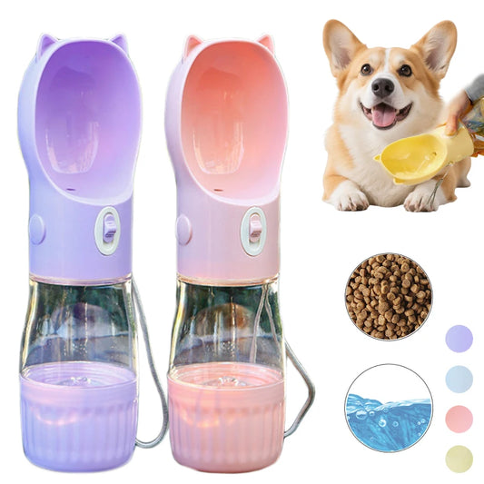 2 in 1 Portable Dog Water Bottle For Small Big Dogs Cat Outdoor Leak-proof Puppy Drinking Bowl With Food Container Pet Feeder