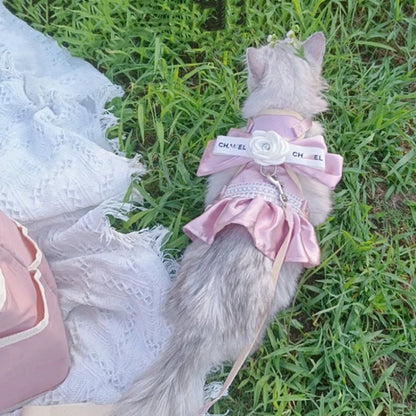 New Pet Cat Dog Traction Suit Fashion Luxury Flowers Bow lace Chest Back Traction Rope Advanced Flower Clothes Dog Walking Rope