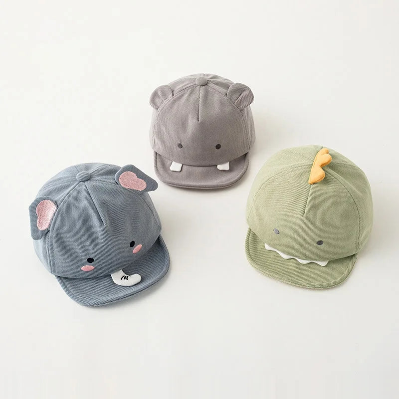 Cute Animal Baby  Cartoon Dinosaur Rabbit Infant Peaked Cap Solid Color Kawaii Soft Brim Kids Sun Hats