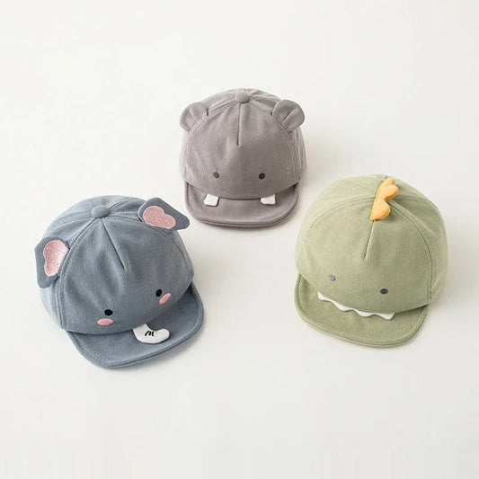 Cute Animal Baby  Cartoon Dinosaur Rabbit Infant Peaked Cap Solid Color Kawaii Soft Brim Kids Sun Hats