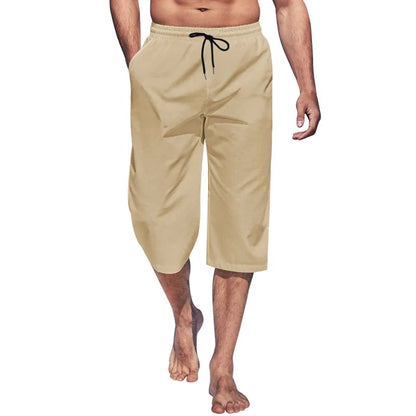 Cross border hot selling men's capris casual lightweight capris drawstring elastic waist