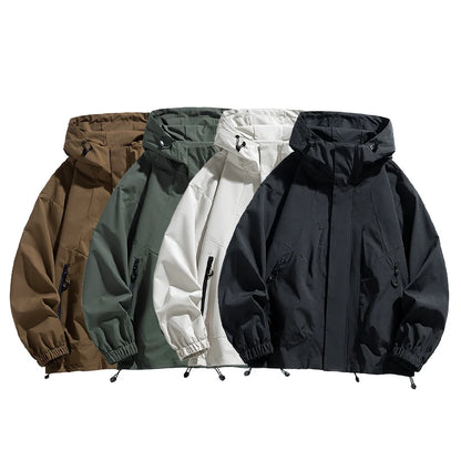 Men Jacket Hooded Windbreaker Trench Coats Oversize Plus Size Waterproof Black Bomber Camping Loose Thin Softshell