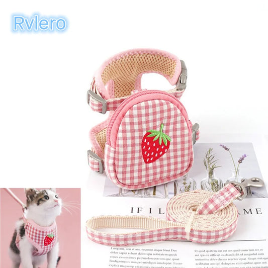 Cat Harness with Backpack Prevent Break Free Breathable Chest Strap Pet Traction Rope Set Teddy Mini Dog Walking