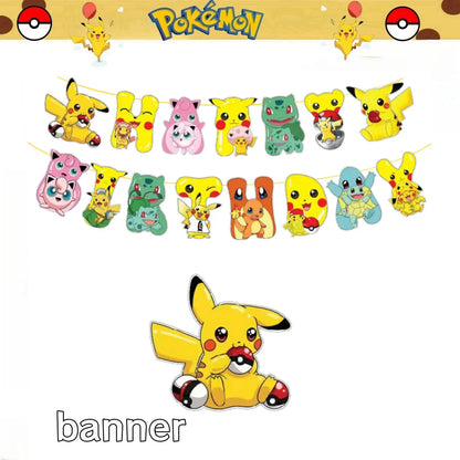 Pokemon Happy Birthday Banner Party Decoration Pikachu Flag banner Baby Shower Kids Boys Favors Gifts