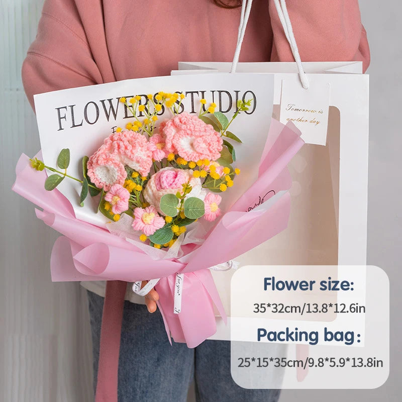 Graduation Bouquet 2025 Crochet Flowers Bouquet Knitted Flowers Artificial Flower Wedding Gift for Guests Valentine's Day Gift