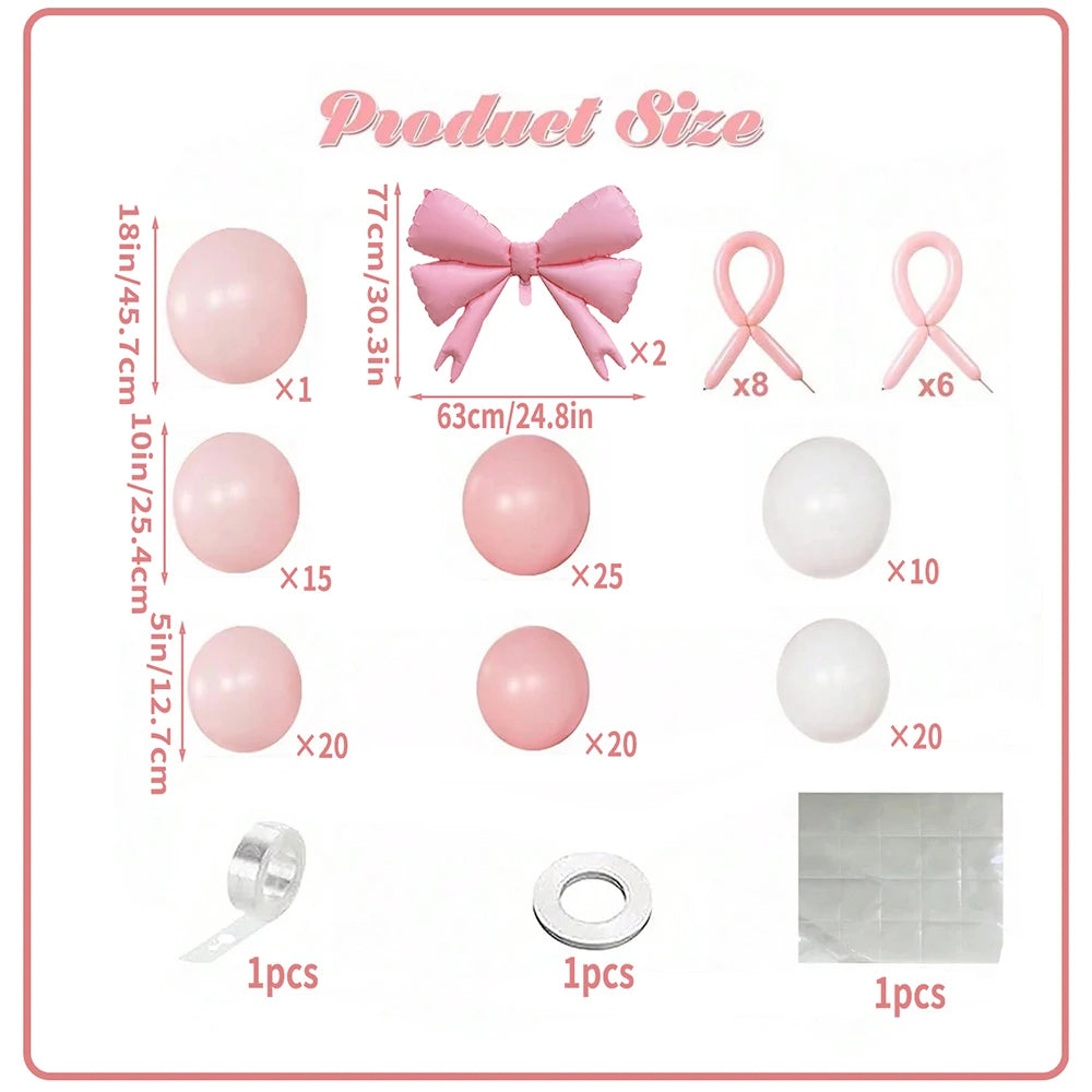 Birthday Balloons Decorations Bow Pink And White Balloon Arch Kit Suitable for Birthday, Wedding Decoration, Engagement Parties