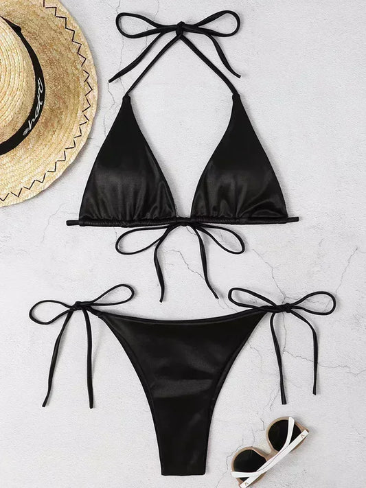 Halter Brazilian Metallic Satin Bikini