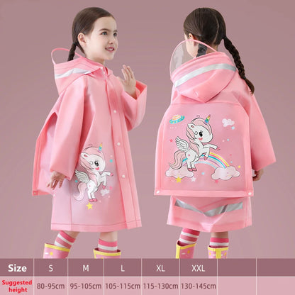 Children Raincoat Girls Boys School Students Backpack Location Waterproof Cartoon Rainwear For 2-12 Years Old Kids