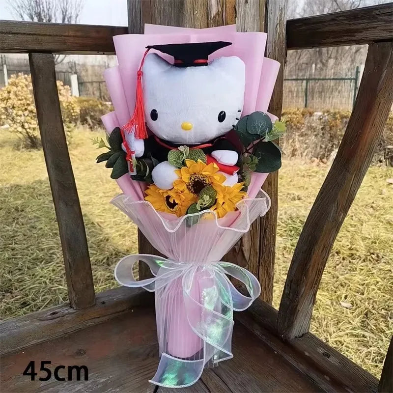 Anime Hello Kitty Cartoon Plush Bouquet Sanrio Artificial Rose Flowers Doll Christmas Home Wedding Decoration Valentine's Day Gi