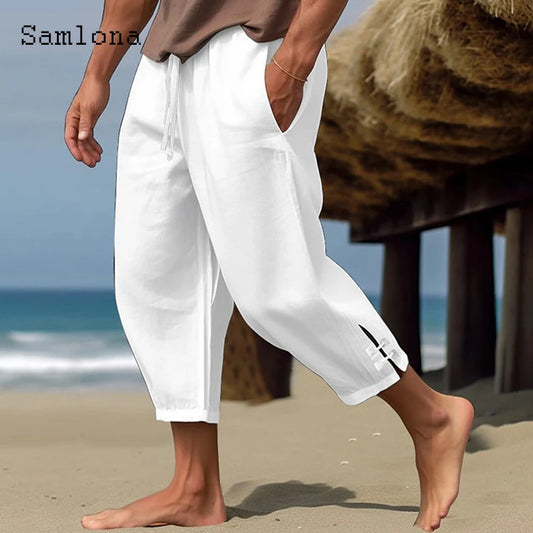 Men Elegant Fashion Buckle Cuff Linen Pants
