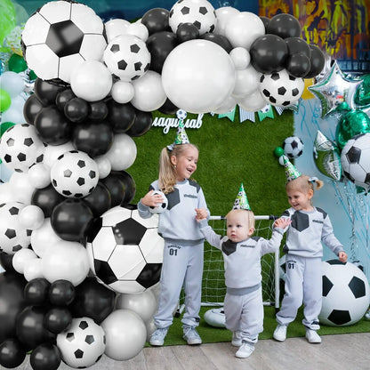 Football Theme Party Balloons Garland Arch Kit Black White 4D Soccer Ball Foil Balloon for Boy's Birthday  Party Decoration
