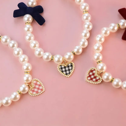 Pet Bow Pearl Collar Cat Jewelry Heart Pendant Necklace Dog Sweet