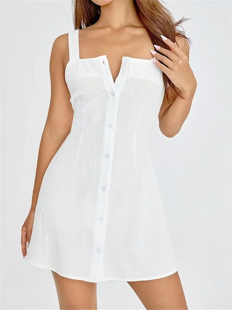 Women Short Dress Sleeveless Square
