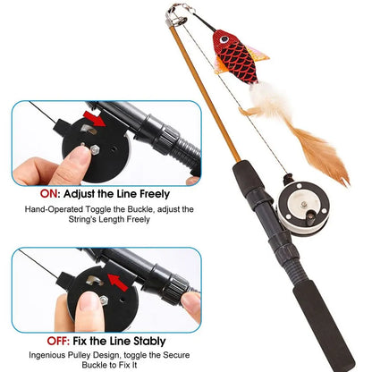 Retractable Cat Teaser Wand Toy Ultra-Long Plush Interactive Cat Toys Refills Fishing Rod Cat Fishing Pole Toy for Indoor Cats