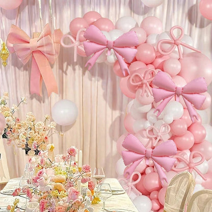 Birthday Balloons Decorations Bow Pink And White Balloon Arch Kit Suitable for Birthday, Wedding Decoration, Engagement Parties