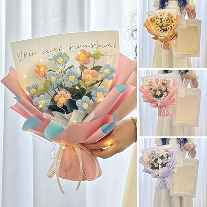 Graduation Bouquet 2025 Crochet Flowers Bouquet Knitted Flowers Artificial Flower Wedding Gift for Guests Valentine's Day Gift