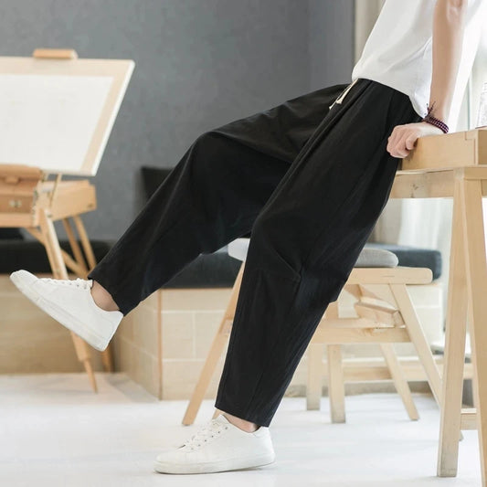 Cotton and linen pants men's summer