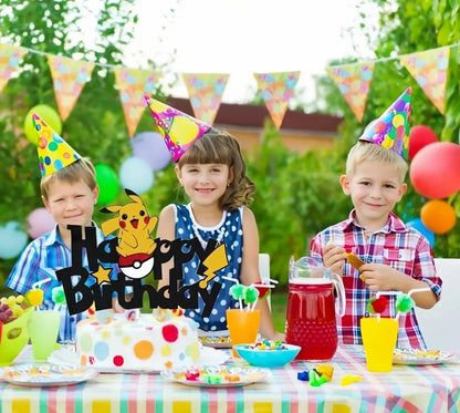 Pokemon Happy Birthday Acrylic Cake Topper Party Decoration Pikachu Cake Decor Flag Baby Shower