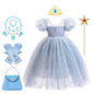 Elsa Princess Costume Girl Summer Knee-length Dress Children Short Sleeve Breathable Mesh Gown for Formal Party Birthday Gifts