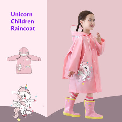 Children Raincoat Girls Boys School Students Backpack Location Waterproof Cartoon Rainwear For 2-12 Years Old Kids