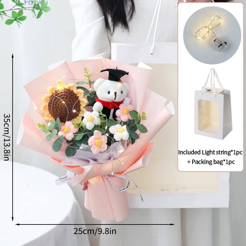 DIY Simulated Flower Bouquet Crochet Sunflower Finished Product Bouquet Graduation Doctoral Bear Valentine's Day Birthday Gift